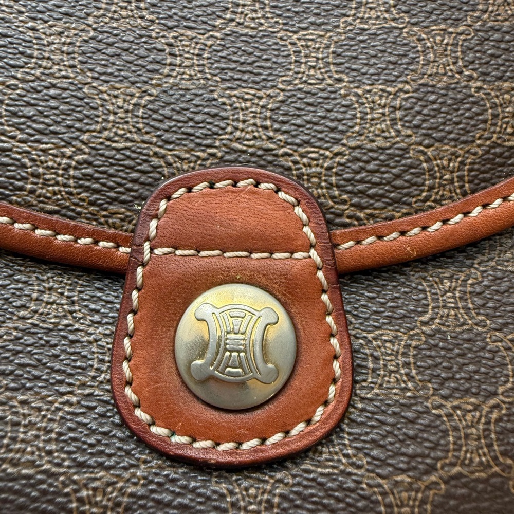 Vintage CELINE Macadam Crossbody Saddle Bag Brown PVC Leather Trim Paris - Picture 5 of 16